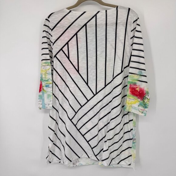 Zenergy By Chicos Womens 3/4 Sleeve Tunic Top Size large Striped Floral Design - Picture 9 of 13